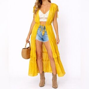 Lulus Yellow Maxi Layering Kimono Size Large NWT